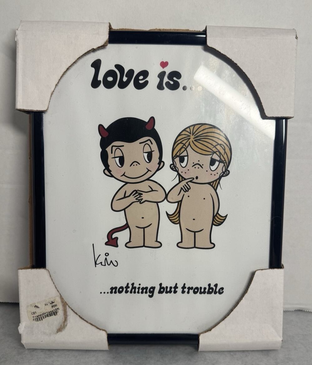 Vintage Love Is... Nothing But Trouble Cartoon Framed Image